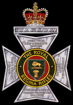 Cap badge of the Royal Regina Rifles. Up the Johns!