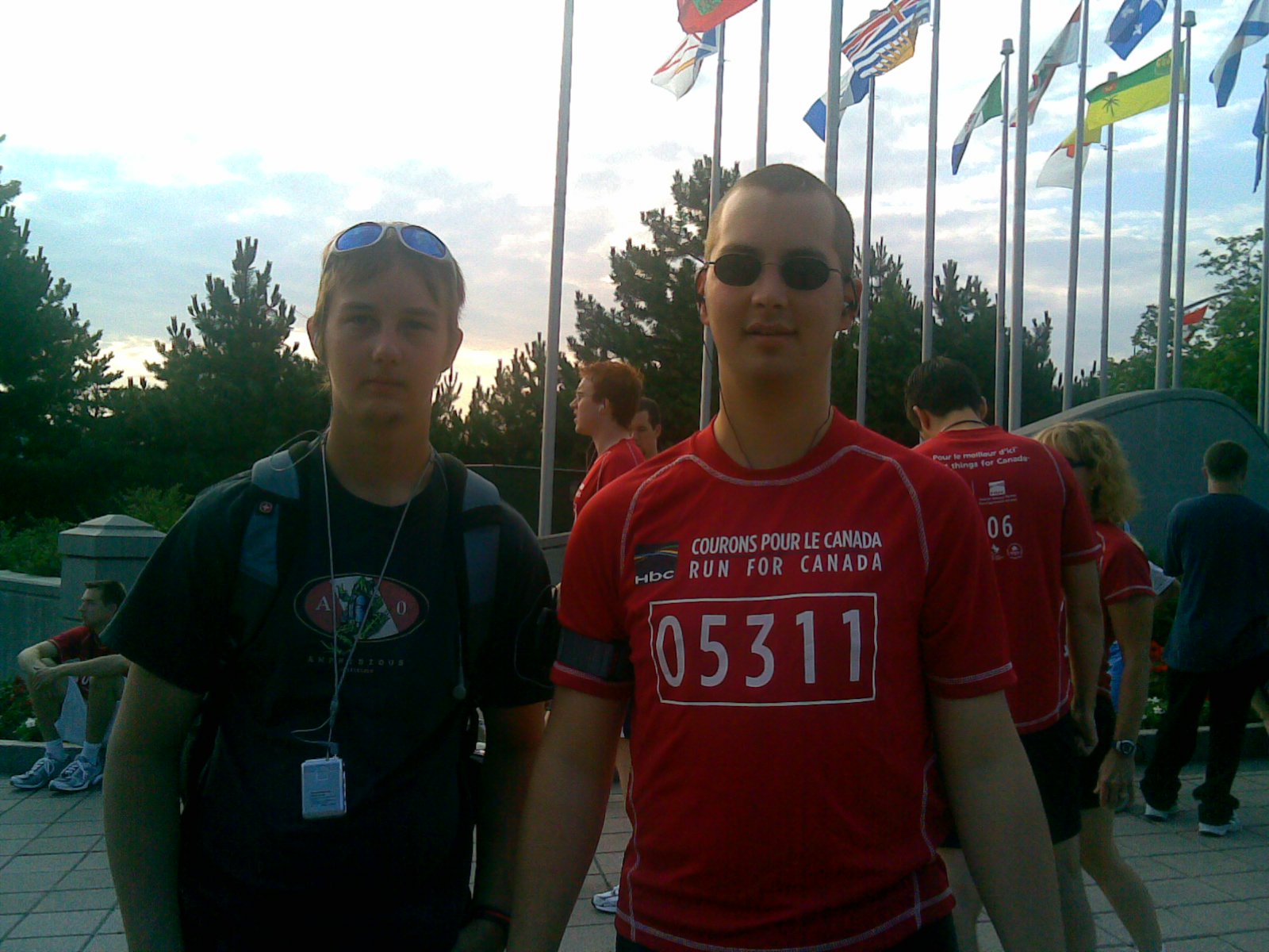 Me (in the red) and my brother in Ottawa a few minutes before I ran the 10km HBC Run For Canada on Canada Day 2006