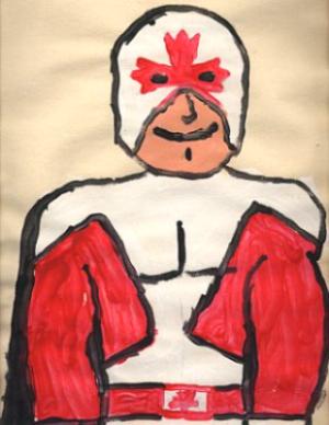 This was painted by my son who is 13.  He has Autism, and he doesn't draw the pictures, but with a little help he loves to paint them!

Captain Canuck is his All Canadian Hero!