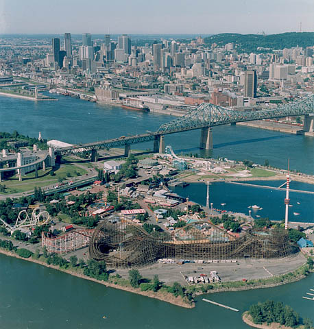 Aerial view of La Ronde in Montreal. Some very groovy rollercoasters there. 