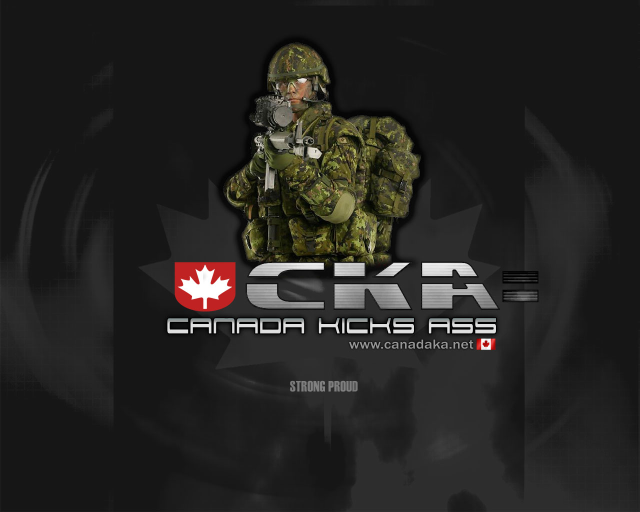 Wallpaper of a canadian soldier i full kitt with CKA logo.