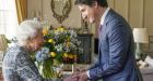 Blue and yellow flowers as Queen meets Trudeau