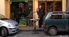 Greek parrot in parking fine row