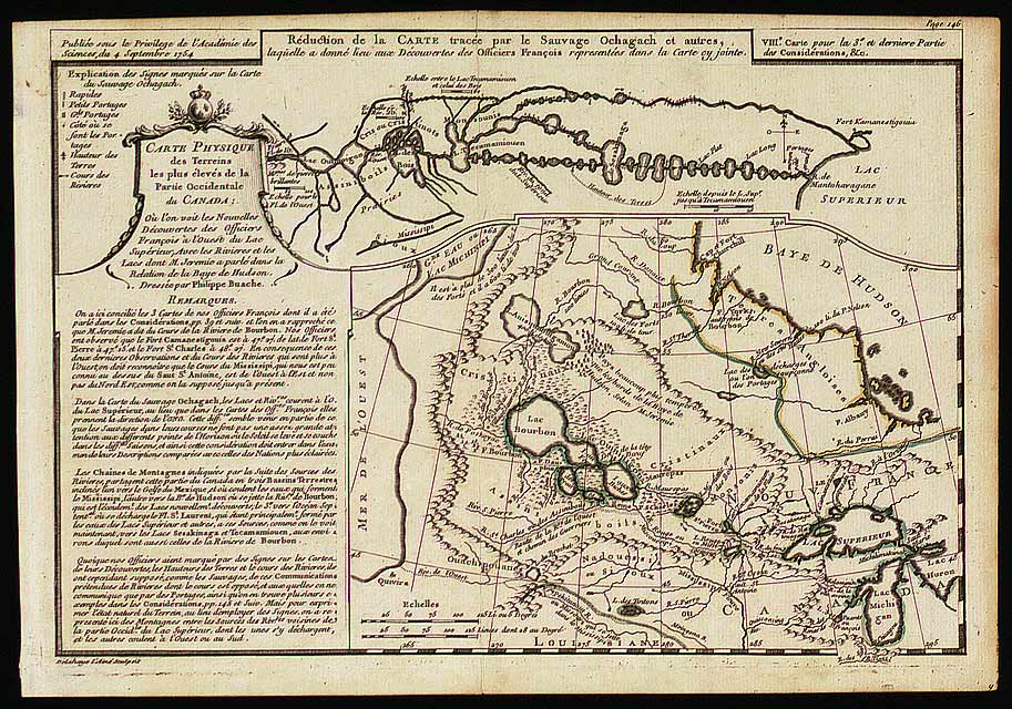 The information provided by Native people helped the Europeans understand the geography of Canada. The upper portion of this map contains a reproduction of the 
