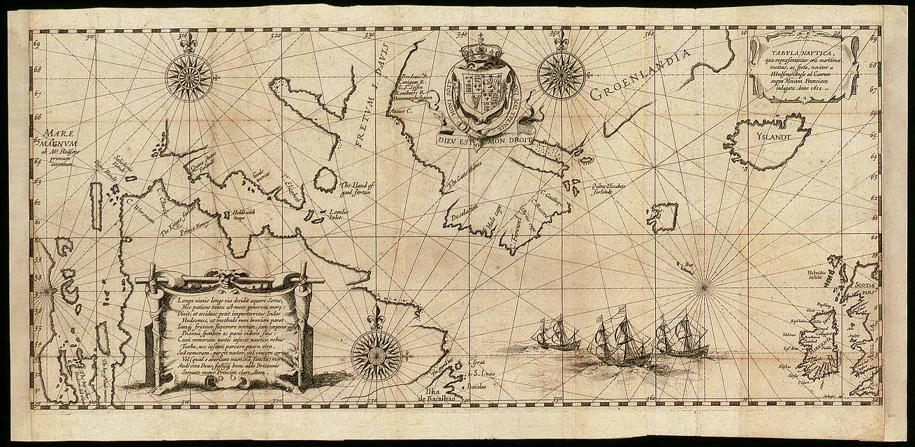 Henry Hudson arrived in Arctic waters in 1610 determined to find the Northwest Passage. He explored Hudson Bay and the mouth of the Bay. His crew mutinied and abandoned him in 1611 and returned to Europe. This map by Dutch cartographer Gerritsz is based on Hudson�s discoveries. Hudson�s explorations were a major factor in subsequent English domination in the Arctic.

